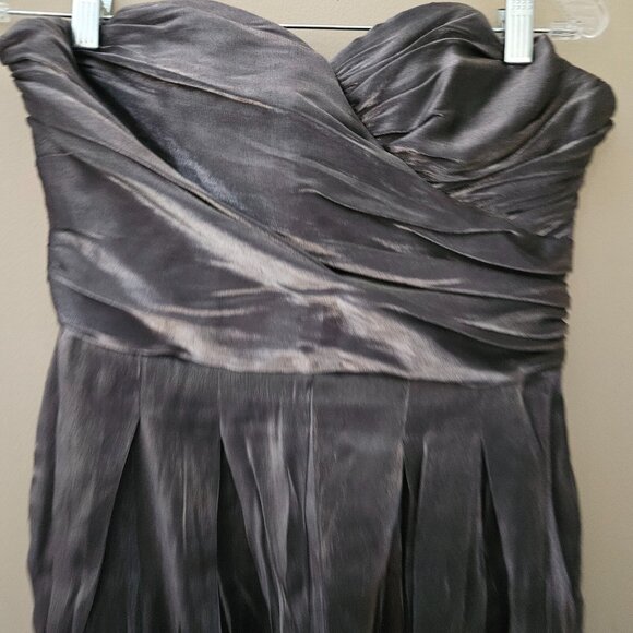 by Anthropologie 8 Pewter Ruched Strapless Shine Jumpsuit Holiday Party - Picture 6 of 7